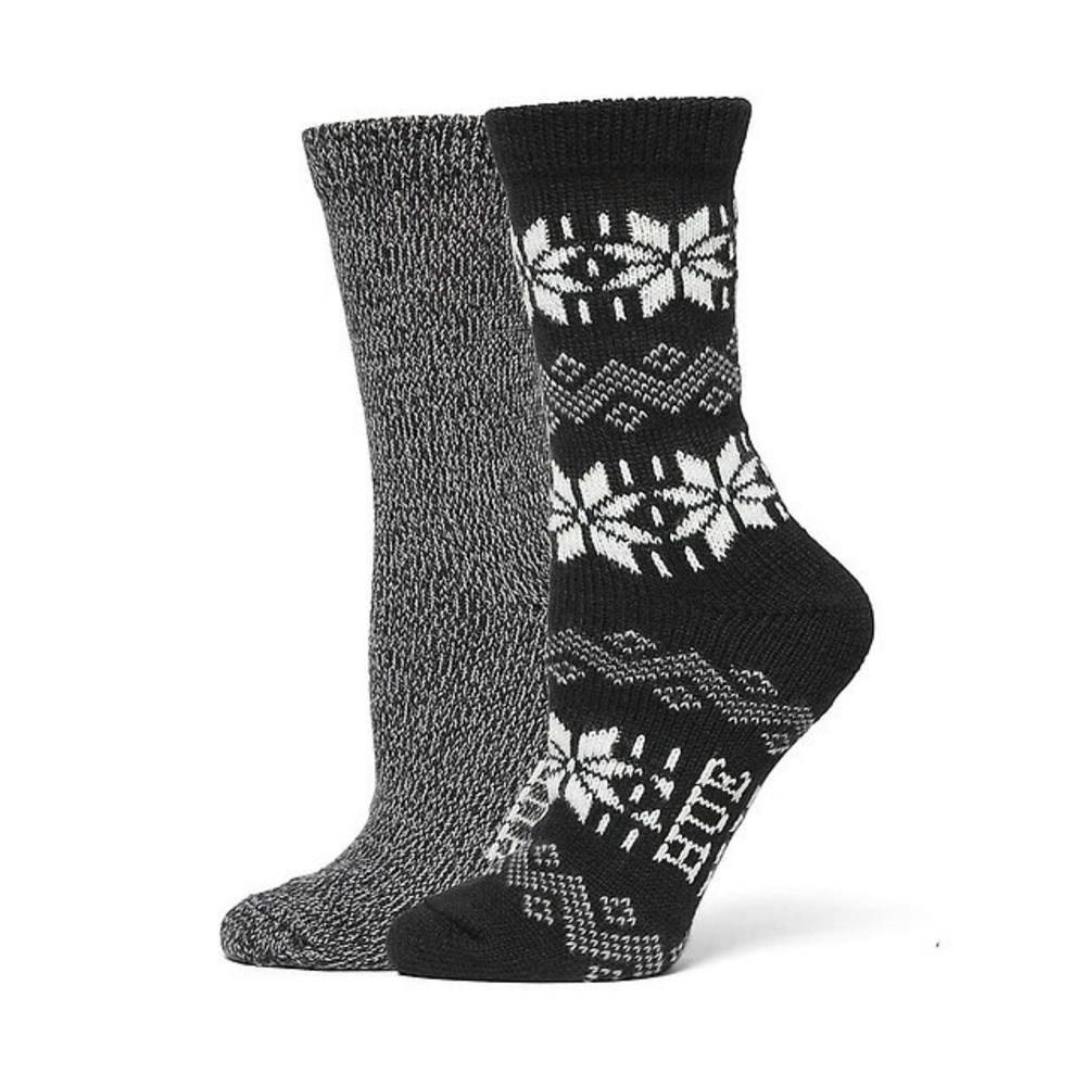 HUE Nordic Snowflake Boot Socks 2 Pack Black White Heavy Weight One Size